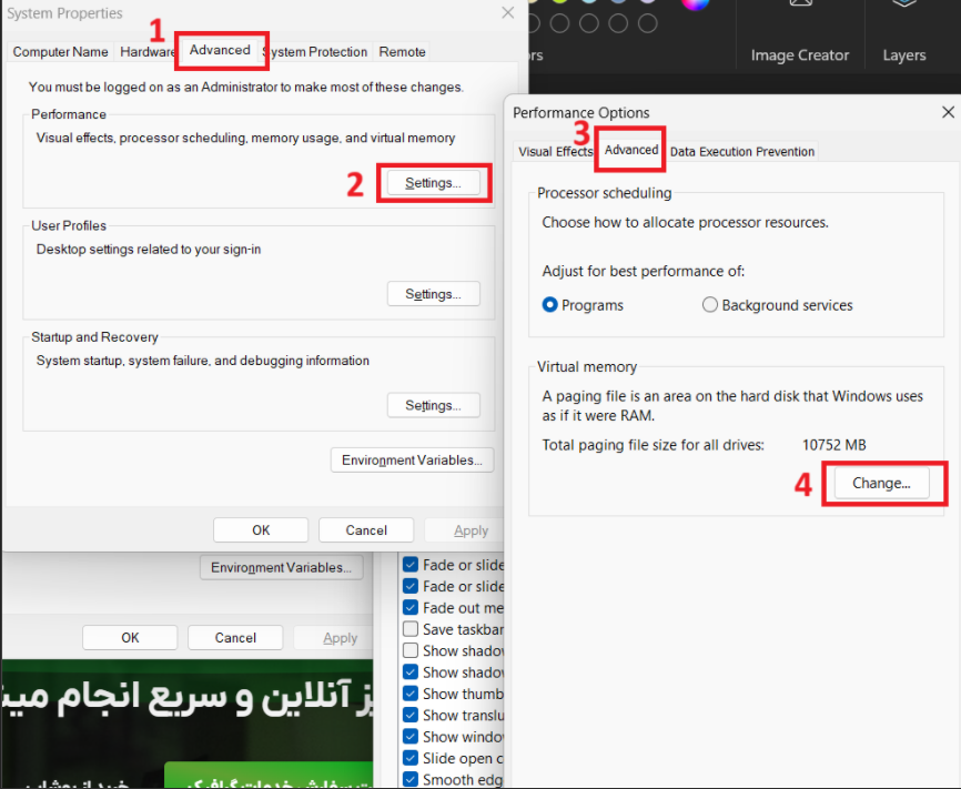 windows performance option