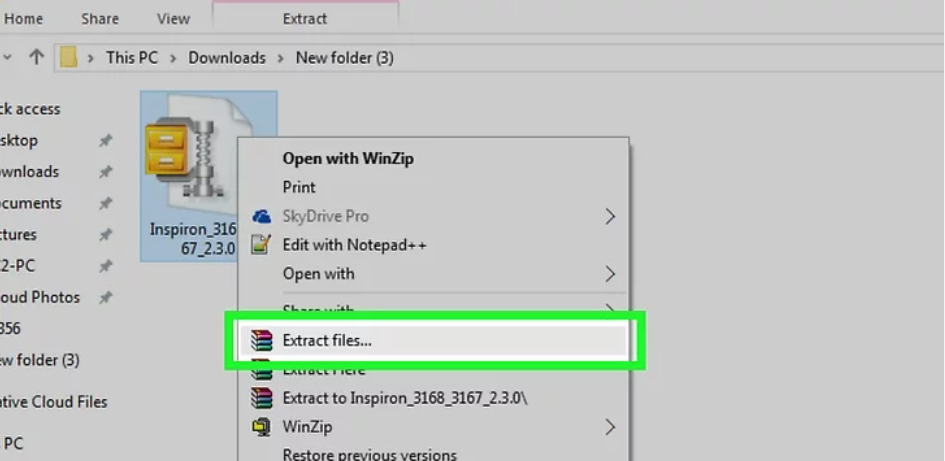 Extract فایل آپدیت بایوس