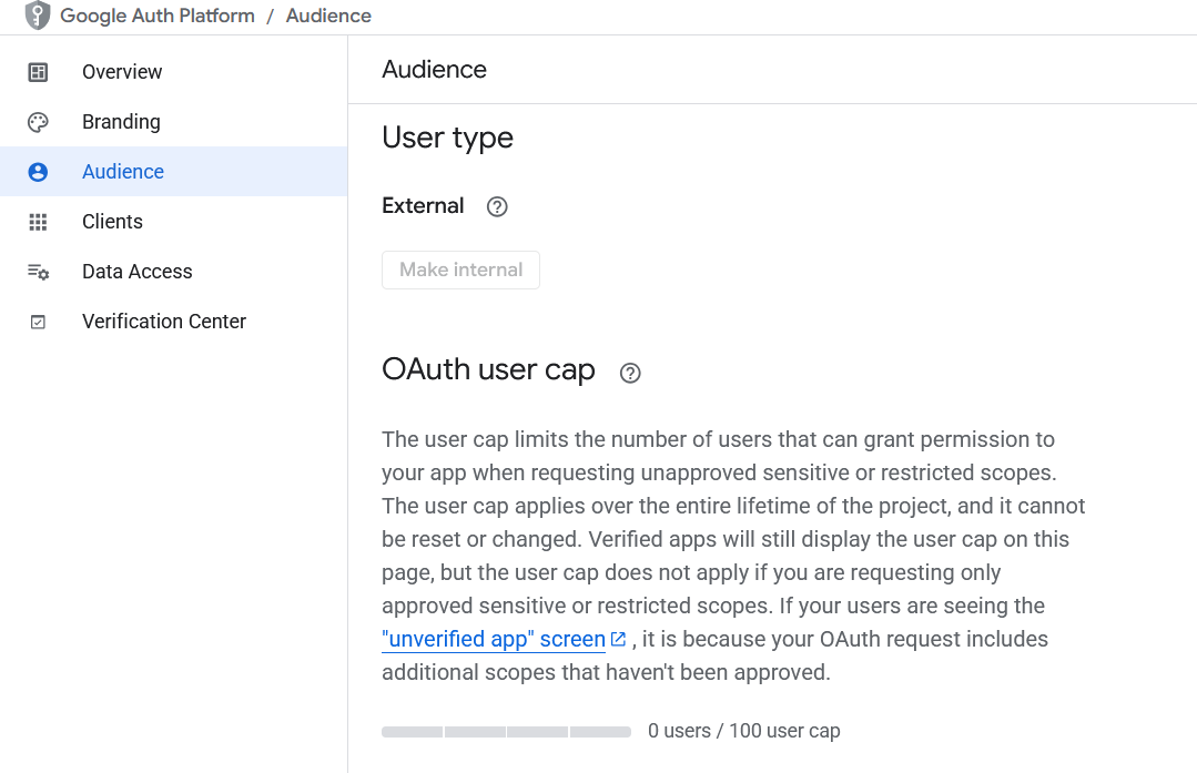 تنظیمات User Type در OAuth Consent Screen