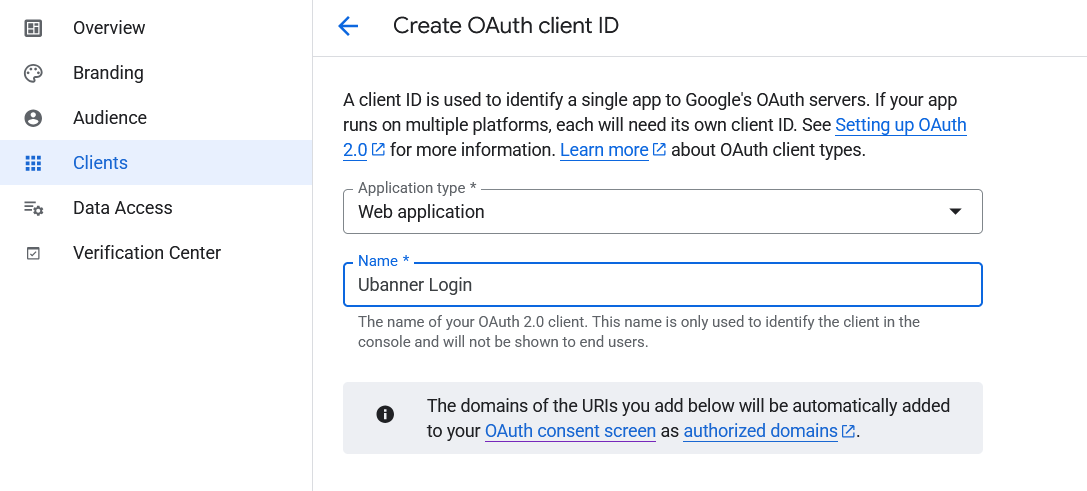 تنظیمات ساخت OAuth client ID در گوگل