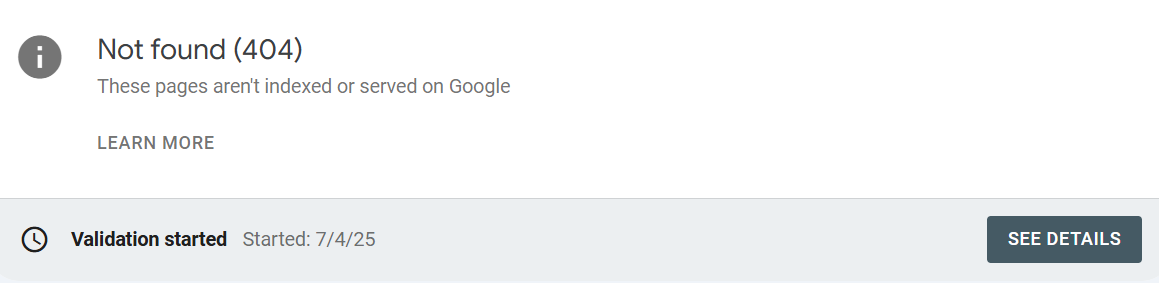 صفحات Not found (404) در سرچ کنسول