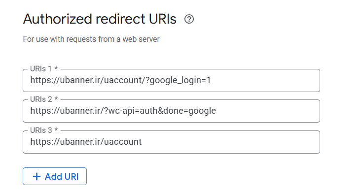 تنظیمات Authorized redirect URIs